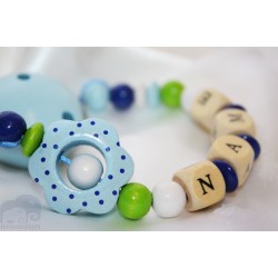 3D Dots Blue Flower Personalised Wooden Dummy Clip / Chain / Holder / Pacifier