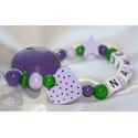 Purple Dots Heart & Star Personalised Wooden Dummy Clip / Chain / Holder / Pacifier