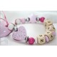 Glitter Dots Pink Heart & Star Baptsim Personalised Wooden Dummy Clip / Chain / Holder / Pacifier