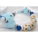 Glitter Dots Blue Heart & Star Baptsim Personalised Wooden Dummy Clip / Chain / Holder / Pacifier