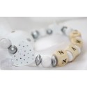 Glitter Dots White Heart & Star Baptsim Personalised Wooden Dummy Clip / Chain / Holder / Pacifier