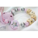Shiny STAR * Pink* Baptsim Personalised Wooden Dummy Clip / Chain / Holder / Pacifier