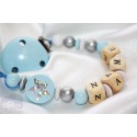 Shiny STAR * Blue* Baptsim Personalised Wooden Dummy Clip / Chain / Holder / Pacifier