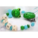 3D FROG with BOW Personalised Wooden Dummy Clip / Chain / Holder / Pacifier