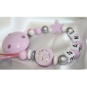 Glitter Spiral - Pink Personalised Wooden Dummy Clip / Chain / Holder / Pacifier