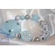 Glitter Spiral - Blue Personalised Wooden Dummy Clip / Chain / Holder / Pacifier