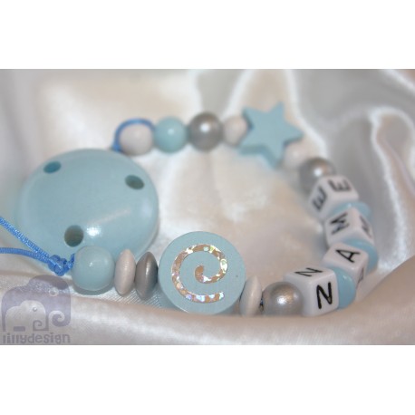 Glitter Spiral - Blue Personalised Wooden Dummy Clip / Chain / Holder / Pacifier
