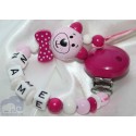 Pink Cat with Bow Personalised Wooden Dummy Clip / Chain / Holder / Pacifier