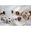 Natural Crochet Teddy Bear Personalised Wooden Dummy Clip / Chain / Holder / Pacifier