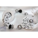 White Heart Teething Ring Personalised Wooden Dummy Clip / Chain / Holder / Pacifier