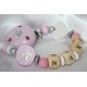 EXCLUSIVE * Pink GLITTER Crown Personalised Wooden Dummy Chain