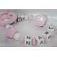 Pink daisy Personalised Wooden Dummy clip / Chain