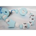 BLUE CROWN - 2 * Personalised Wooden Dummy clip / Chain