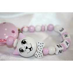3D Pink Cat with Bow Personalised Wooden Dummy clip / Chain