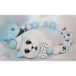 3D blue Cat with Bow Personalised Wooden Dummy clip / Chain