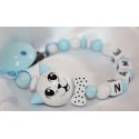 3D Blue Cat with Bow Personalised Wooden Dummy clip / Chain