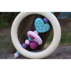  Turquoise Dots Heart Wooden Natural Baby Rattle
