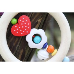 3D White Flower & Heart Wooden Natural Baby Rattle