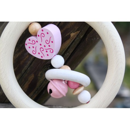 Pink Heart Wooden Natural Baby Rattle