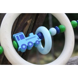 Blue Locomotive Wooden Natural Baby Rattle